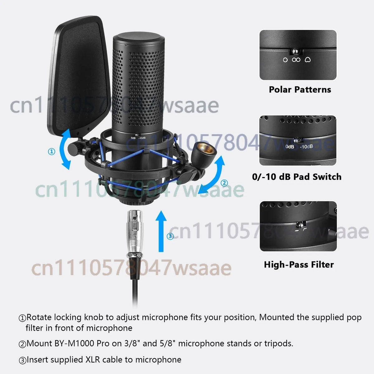 For BOYA BY-M1000 PRO Large Diaphragm Condenser Studio Microphone Podcast Recording